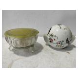 porcelain ashtray and a glass vanity trinket box