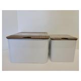 2 metal storage boxes with wooden lids 8x8x5 &