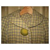 Vintage Green/Grey Checked Swing Coat- Distressed