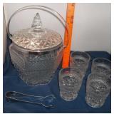 Vtg Wexford? Ice Bucket, Tongs, 4 Rocks Glasses