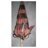 Vintage Dark Plaid Umbrella w/ Art Deco Handle