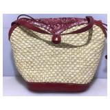 Brighton Straw And Red Leather Drawstring Handbag