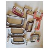 Lot of 9 Vintage Adjustable" Standard C-Clamps