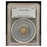 1894 Silver Barber Dime Pr-64 Pcgs