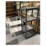 4ft tall shelf and 2-tier rolling shelf, approx