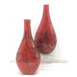 Pair 14in H Red/ Gold Fleck Murano-Style Art