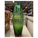 Green transparent art glass vase. Approx. 6x16