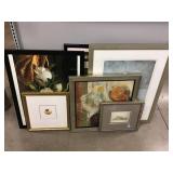 7 Assorted framed wall art. Largest is 32x27