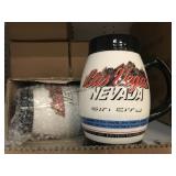 NIB 2 wide belly Las Vegas coffee mugs. Black and