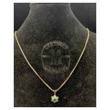 14k Gold Chain Diamond Emerald Pendant 4.5g