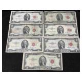 7-red Seal Circulated $5 Bills