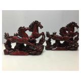 Chinese Red Running Horses Resin Sculptures