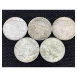 5-silver Peace Dollars