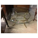 42 inch Glass Top Coffee Table Brass Duck Base -