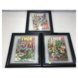 3 Thor comic books bagged and display framed to