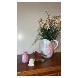 Vase with artificial flowers and more