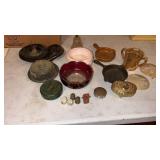 Miscellaneous lot of glass dishes, mini cast iron