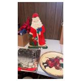 Lot of 2 Christmas trays and Santa figure