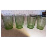 4 miscellaneous green  glass tumblers