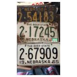 Three Nebraska license plates, 1960 1965 and 1964