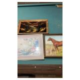 Lot of 3 pictures one is painted on velvet