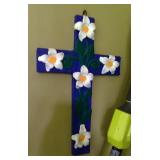 Blue with White Flowers Painted Crucifix -