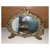 Vintage Cast Iron Gilded Putti Vanity Mirror