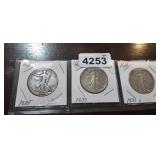 (3) WALKING LIBERTY HALF DOLLARS