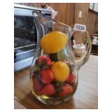 GLASS PITCHER WITH FAKE FRUIT