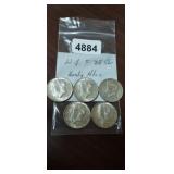 (5) 1964 KENNEDY HALF DOLLARS, 90% SILVER