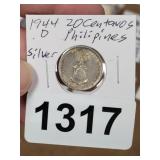 1944-D PHILIPINE SILVER 20 CENTAVOS