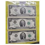 (3) CRISP 1976 TWO DOLLAR BILLS