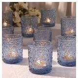 Blue Votive Candle Holder Set of 12, Flower Tea