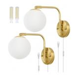 Dimmable Wall Sconces Plug in, Swing Arm Wall