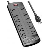 Surge Protector with 12 Outlets and 4 USB Ports