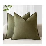 2 Decorative Linen green throw pillow cases 18x18"