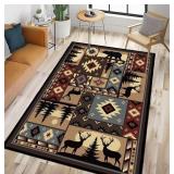 Rustic Cabin Wildlife Area Rug 5x7