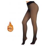 MANZI Fleece Lined Faux Sheer Black Warm tights