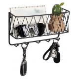 Entryway Mail Holder with Key Hooks, 11.0" L