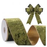 Olive Green Velvet Wired Ribbon, 2.5 Inch 10 yards