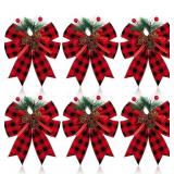 6 Pcs Christmas Bows Buffalo Plaid Bow