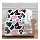 Cow Print Sherpa Throw Blanket