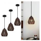 3 Pack Kitchen Pendant Lights, Rattan Pendant