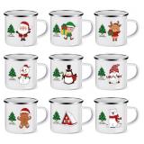 Christmas Enamel Mug Set of 9, 12 oz Hot Cocoa