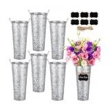 6 Pcs Flower Buckets Bulk Galvanized Metal Vase,