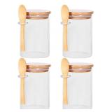 Glass Jars with Bamboo Lids and Wooden Spoons S