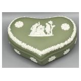 Wedgwood Green Heart Shaped Trinket Box