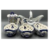 Blue and White Porcelain Decor - 6pcs