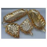 (4) Iridescent Amber Glass Leaf Trinket Dishes