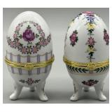 (2) Vintage Porcelain Egg Trinket Boxes